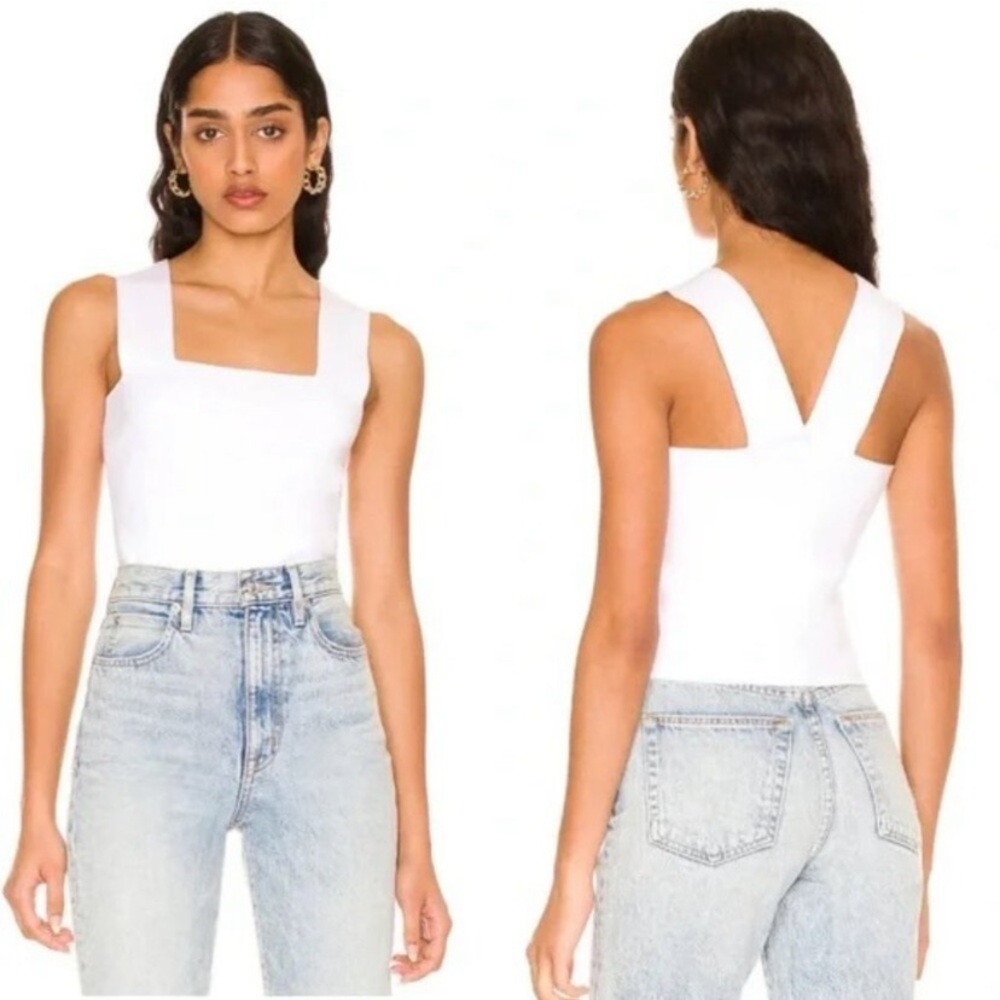 House of Harlow 1960 Ivory Sculpt Knit Square Neck Crop Top XS